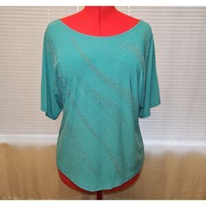 Bleeker & McDougal Teal Beaded Sequin Embellished Blouse